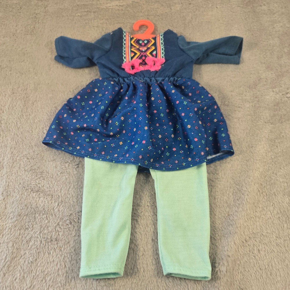 Our Generation 18 Inch Doll Outfit Navy Floral Dress and Mint Green Leggings